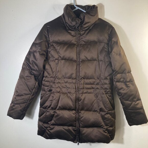 Womens St Johns Bay Down Puffer Parka Jacket Faux Fur Lined‎ Brown M - Picture 1 of 10